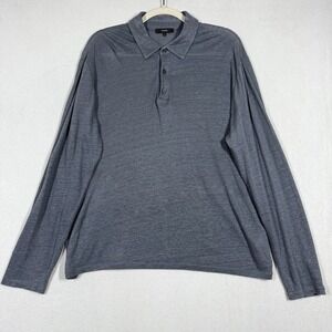 VINCE‎ Shirt Mens Large 100% Linen Long Sleeve Polo Slub Collared Minimalist